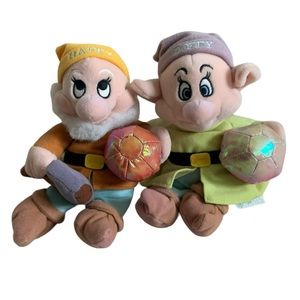 Disney Snow White Seven Dwarfs Dopey and Happy Mini Bean Bag 8” Plush